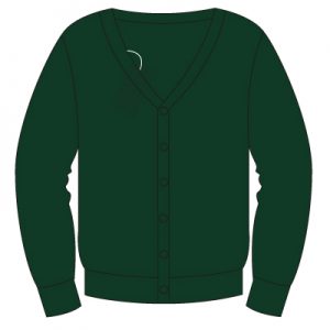 Juniper Green Bottle Green 50% Fairtrade Cotton/Poly Cardigan with School logo.