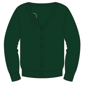 Juniper Green Bottle Green 50% Fairtrade Cotton/Poly Cardigan with School logo.