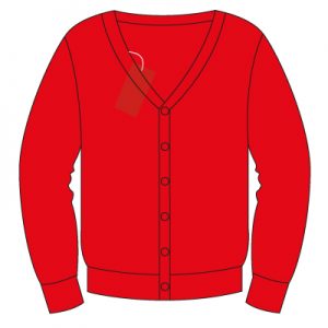 Foxhills Infants Red 50% Fairtrade Cotton/Poly Cardigan with School logo. 