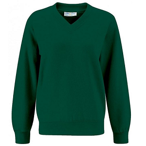 Holy Cross RC Primary Bottle Green V-neck Sweatshirt with School logo