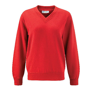 Cheam Common Junior Academy Red V-neck Sweatshirt with School logo