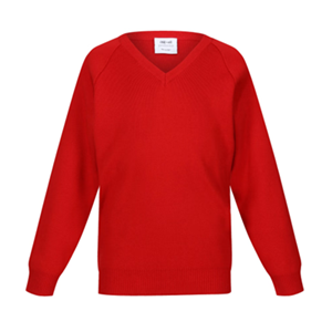 Clyde Primary School Red V Neck Knitted Jumper with School logo